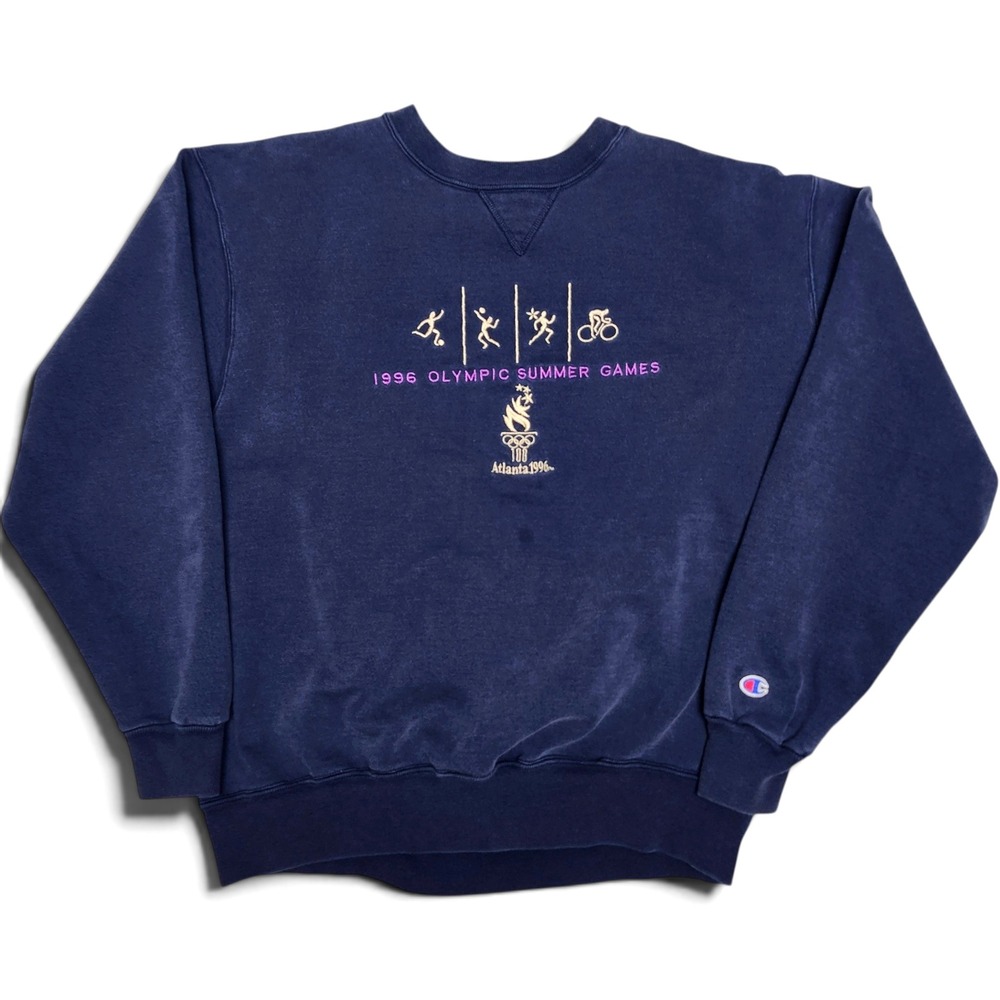 Vintage 1996 Atlanta Olympics Sweatshirt Mens XL Navy USA Champion Sun Fade 90s